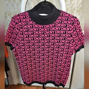 DKNY Pink and Black Logo Knit